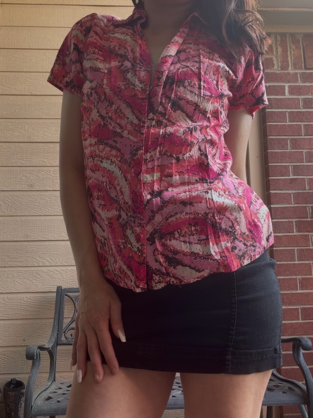 Y2K Erika Pink Abstract Print Button-Down Shirt